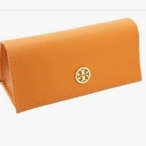 Tory Burch New Orange Grain Gold Logo Eyewear Sunglass Case Holder old money